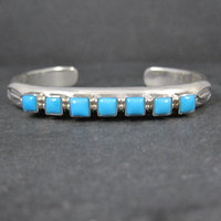 Navajo Kingman Turquoise Cuff Bracelet 6.5 Inches Sterling Silver Thomas Yazzie