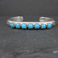 Navajo Kingman Turquoise Cuff Bracelet 6.5 Inches Sterling Silver Thomas Yazzie