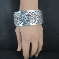 Heavy Thick Native American Sterling Cuff Bracelet 7 Inches Navajo Leander Tahe One of A Kind