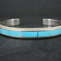 Native American Turquoise Inlay Cuff Bracelet 6 Inches Zuni