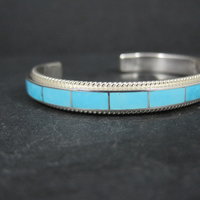 Native American Turquoise Inlay Cuff Bracelet 6 Inches Zuni
