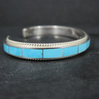Native American Turquoise Inlay Cuff Bracelet 6 Inches Zuni