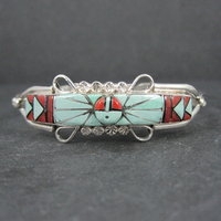 Dainty Zuni Sunface Inlay Cuff Bracelet 6.5 Inches