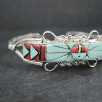 Dainty Zuni Sunface Inlay Cuff Bracelet 6.5 Inches