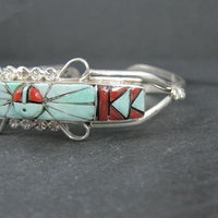 Dainty Zuni Sunface Inlay Cuff Bracelet 6.5 Inches