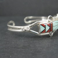Dainty Zuni Sunface Inlay Cuff Bracelet 6.5 Inches