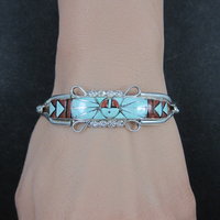 Dainty Zuni Sunface Inlay Cuff Bracelet 6.5 Inches
