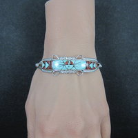 Dainty Zuni Sunface Inlay Cuff Bracelet 6.5 Inches
