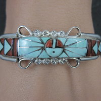 Dainty Zuni Sunface Inlay Cuff Bracelet 6.5 Inches