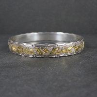 Sterling Silver and 8K Bamboo Bangle Bracelet 7.5 Inches