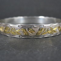 Sterling Silver and 8K Bamboo Bangle Bracelet 7.5 Inches