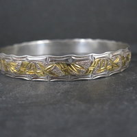 Sterling Silver and 8K Bamboo Bangle Bracelet 7.5 Inches