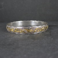 Sterling Silver and 8K Bamboo Bangle Bracelet 7.5 Inches