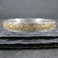 Sterling Silver and 8K Bamboo Bangle Bracelet 7.5 Inches