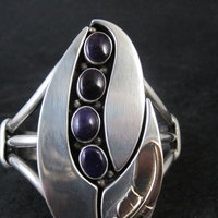 Navajo Sugilite Feather Cuff Bracelet Wilbert Cora Vandever 6.25" Sterling Silver & 14K Yellow Gold