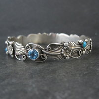 Southwestern Sterling Topaz Turquoise Bangle Bracelet