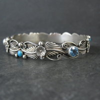 Southwestern Sterling Topaz Turquoise Bangle Bracelet