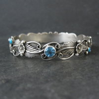 Southwestern Sterling Topaz Turquoise Bangle Bracelet