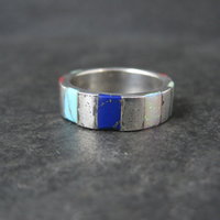 Vintage Inlaid Band Ring Southwestern Sterling Silver Size 7
