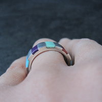 Vintage Inlaid Band Ring Southwestern Sterling Silver Size 7