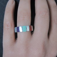 Vintage Inlaid Band Ring Southwestern Sterling Silver Size 7