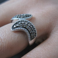 Champagne Diamond Ring Size 5 Sterling Silver Estate Jewelry