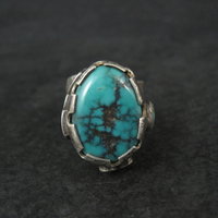 Huge Turquoise Ring Vintage Southwestern Tufa Cast Kewa Jewelry Size 6.5