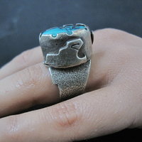 Huge Turquoise Ring Vintage Southwestern Tufa Cast Kewa Jewelry Size 6.5