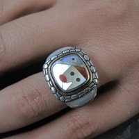Vintage Sterling 18K Picasso Inlay Ring Size 5.5 Eric Grossbardt