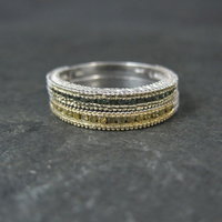 Sterling Silver Green and Yellow Diamond Stacking Rings Size 9 Set of 2 Bands