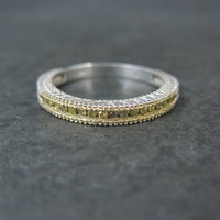 Sterling Silver Green and Yellow Diamond Stacking Rings Size 9 Set of 2 Bands