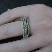 Sterling Silver Green and Yellow Diamond Stacking Rings Size 9 Set of 2 Bands