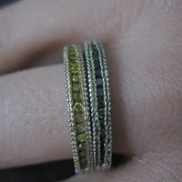 Sterling Silver Green and Yellow Diamond Stacking Rings Size 9 Set of 2 Bands
