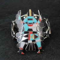 Vintage Zuni Turquoise Coral Inlay Knifewing Cuff Bracelet Annalee Tekala