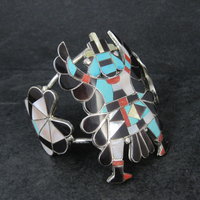 Vintage Zuni Turquoise Coral Inlay Knifewing Cuff Bracelet Annalee Tekala