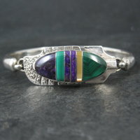 Estate Navajo Inlaid Feather Bracelet 6 Inches G Howe