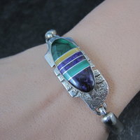 Estate Navajo Inlaid Feather Bracelet 6 Inches G Howe