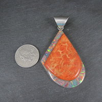 Large Vintage Sponge Coral and Fire Opal Inlay Pendant Zuni Reynetsa Leland 