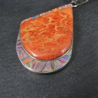Large Vintage Sponge Coral and Fire Opal Inlay Pendant Zuni Reynetsa Leland 