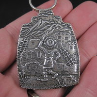 Carol Felley Turquoise Reversible Kachina Pendant Sterling Silver