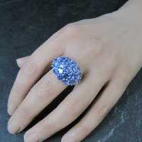 Large 7.50 Carat Tanzanite Cocktail Dome Ring in Sterling Silver Size 10