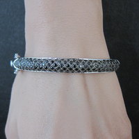 Sterling Silver Black Tourmaline Bangle Bracelet 6.75"