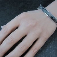 Sterling Silver Black Tourmaline Bangle Bracelet 6.75"