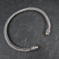 Vintage Sterling Silver and 18K Yellow Gold Cable Bracelet 7" Jeffrey Levin