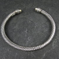 Vintage Sterling Silver and 18K Yellow Gold Cable Bracelet 7" Jeffrey Levin