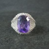 5.50 Carat Amethyst and 3.08 ctw White Zircon Ring in Sterling Silver Size 10