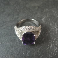 5.50 Carat Amethyst and 3.08 ctw White Zircon Ring in Sterling Silver Size 10