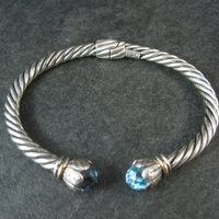 Sterling Silver & 18K Yellow Gold Bangle Bracelet Faceted Topaz Briolettes 6.75"
