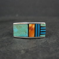 Vintage Southwestern Sterling Turquoise Spiny Oyster Inlay Ring Size 7