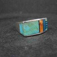 Vintage Southwestern Sterling Turquoise Spiny Oyster Inlay Ring Size 7